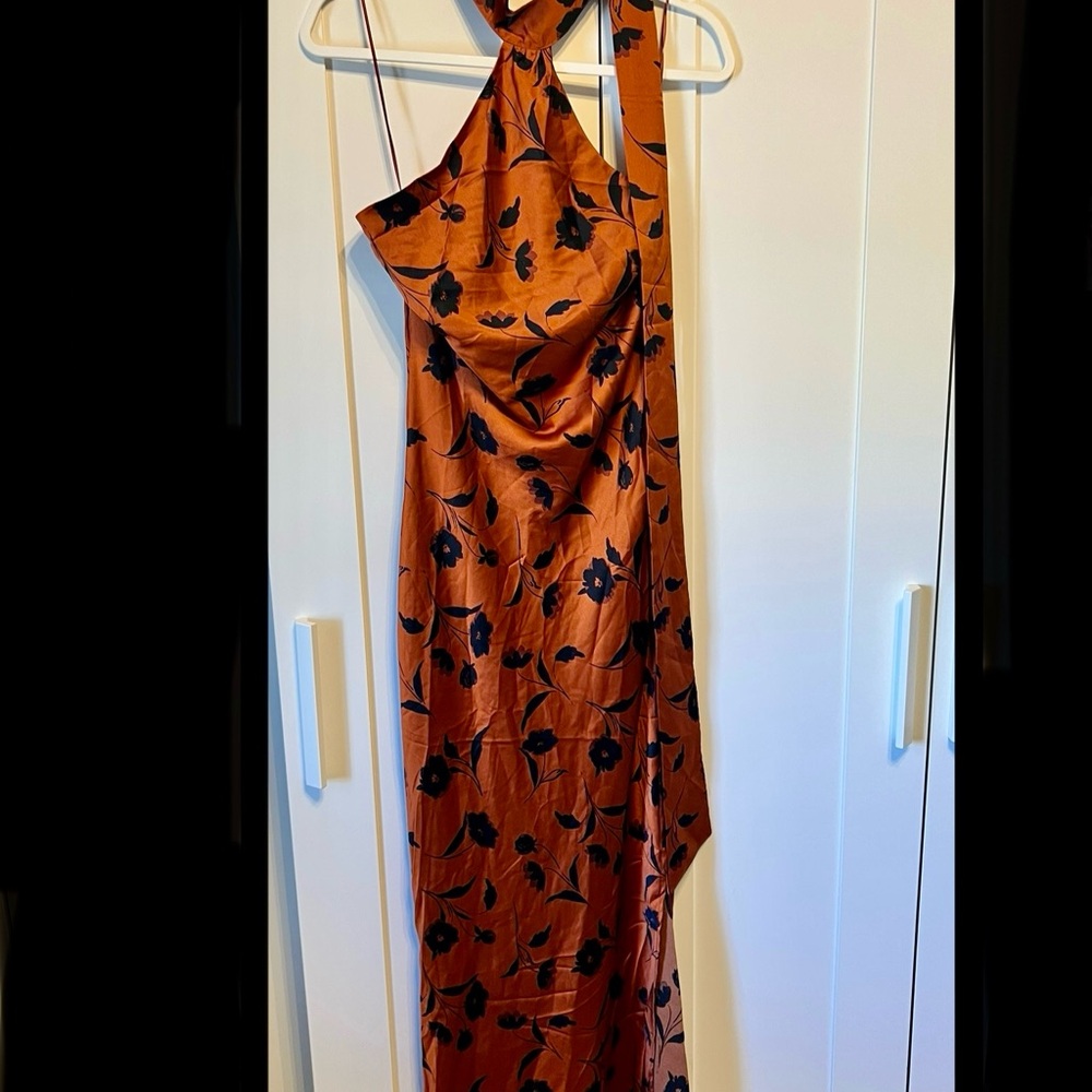 Elegant Floral Halter Dress - Rus and Black